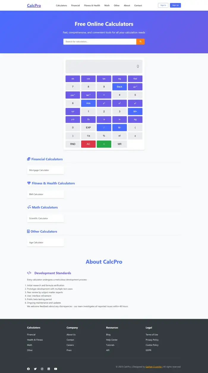 Project calculators-website