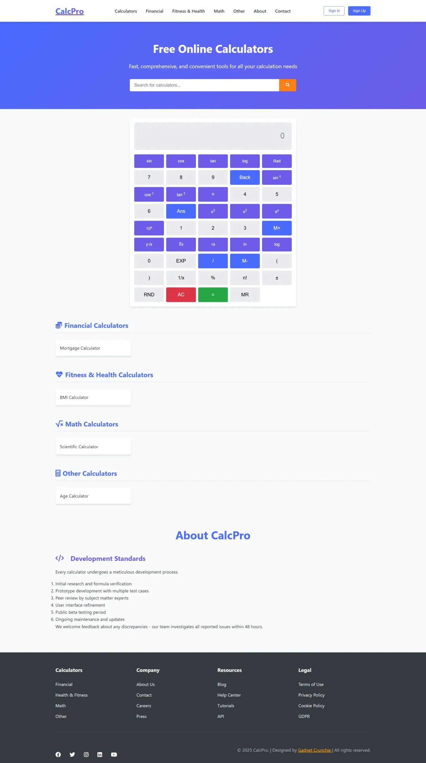 Project calculators-website