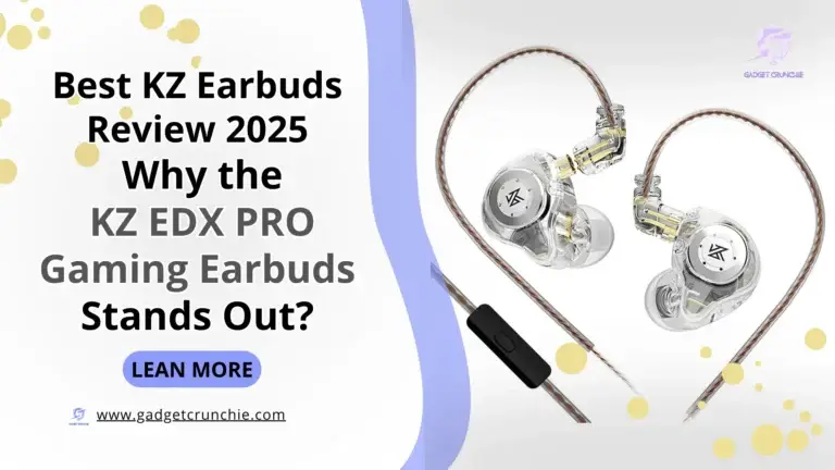 Best KZ Earbuds Review 2025: Why the KZ EDX PRO Gaming Earbuds Stands Out? 1 Image advertising a review of KZ EDX Pro Gaming Earbuds, Best KZ Earbuds, featuring product highlights and a "Learn More" button.