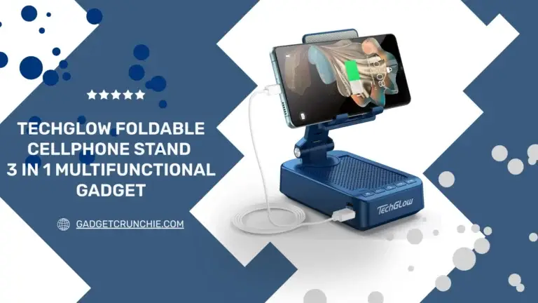 TechGlow Foldable Cellphone Stand – 3 in 1 Multifunctional Gadget – Stylish, Practical & A Must-Have Gadget For Everyone 11 TechGlow Foldable Cellphone Stand 3-in-1, featuring charging capability and adjustable angles, displayed with a phone and charging cable.